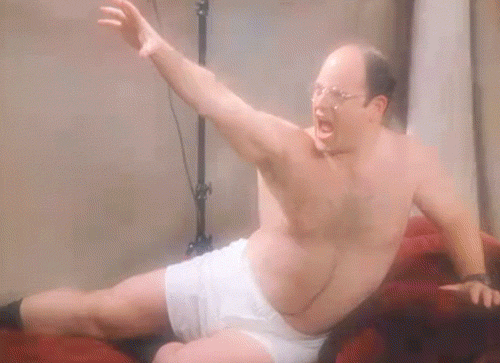 george costanza from Seinfeld posing for semi nude pics very enthusiastically